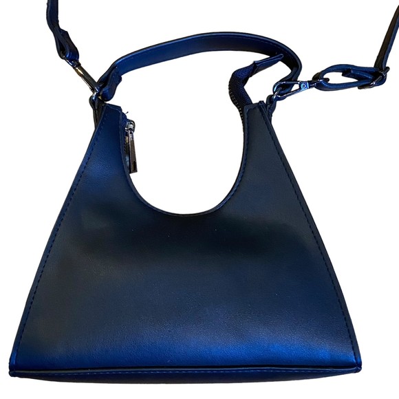 Black Triangle Faux Leather Small Crossbody Hand Bag - Picture 2 of 10